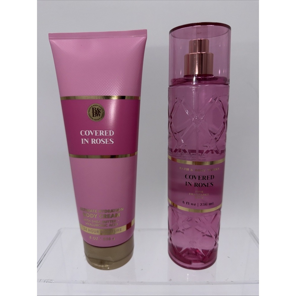 2 New Bath & Body Works Covered in Roses Ultimate Hydration Body Cream 8 oz+Mist